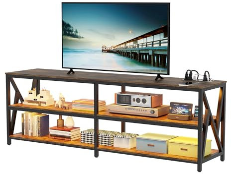 Gurexl LED TV Schrank für 70 80 Zoll Fernseher, 180 cm Fernsehschrank mit 3 Steckdose, RGB 24 Licht Smart TV Sideboard, Automatischer Sensor Beleuchtung Möbel Wohnzimmer Schlafzimmer