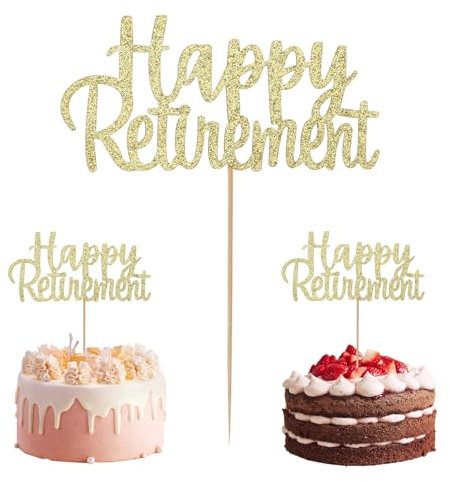 Gold Glitter Happy Retirement Cake Topper Retirement Cake Decoration for Retired Party Retirement Party Decoration Supplies for Men Women (Gold)
