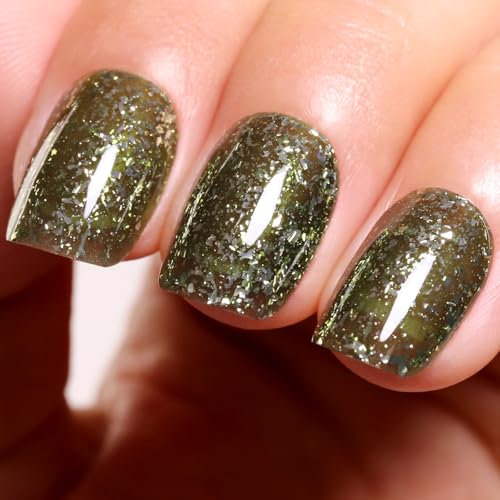 Ozzeal UV Nagellack Glitzer - Gras Grün Schillernd, Glitzernder Regenbogen Gel Polish für Herbst Winter - Soak Off UV Led Maniküre 15ML
