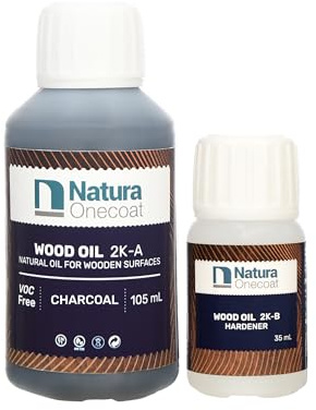 Natura Onecoat Wood Stain Oil - 8 m² - 140 ml, Charcoal – Wood Finish for Interior Furniture & Floor - Linseed Wood Oil - Fast-Drying-Environmentally Friendly-Extra Durable Hard Wax Oil-VOC Free