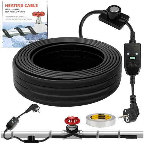 XDOVET Wärmeband für Wasserrohre mit Thermostat 11M, selbstregulierendes Heizkabel Gefrierschutz Wasserrohr Heizkabel für Metall und Plastikrohre 220V 25W/M