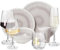 Melamin Camping Geschirr Set 4 Personen Amboss Design 16 Teilig + 16 Milano Gläser Wassergläser Weingläser Champagner-Gläser Flûtes Tafelgeschirr Picknick BBQ Kochgeschirr