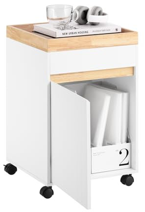 SoBuy Rollcontainer Schreibtisch Bürowagen Bürocontainer Beistellwagen Aktenwagen Beistelltisch Druckertisch mit Rollen Druckerständer Weißnatur BHT ca. 40x63x40cm ASK03-W