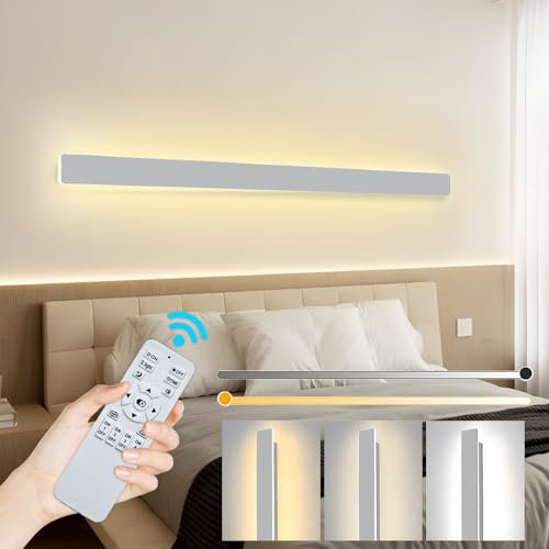 ZTWLEED LED Wandleuchte Innen Dimmbar,38W Wandlampe mit Fernbedienung 2.4GHz,10-100% Helligkeitseinstellung Wandbeleuchtung für Schlafzimmer Wohnzimmer Korridor Treppenhaus,Weiß 100CM 110-240V