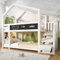 Kinderbett Etagenbett 90x200 cm, Hausbett für 2 Kinder, Hochbett mit Treppe und Rausfallschutz, Baumhaus Bett Jugendbett mit Tafel und Dach, 2x Lattenrost, Kiefer-Massivholz+MDF, Ohne Matratze, Weiß