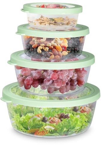 imposyu 4er Set Frischhaltedose Mikrowellengeschirr mit Deckel Gefrierdosen 520ml 1130ml 1900ml 3290ml Meal Prep Boxen Plastik Rund für Aufbewahrungsbox Küche