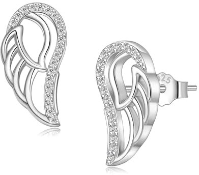 REIOT Engelsflügel Ohrringe für Damen 925 Silber Eingelegter Zirkonia Ohrstecker Geburtstag Schmuck Geschenke Damen
