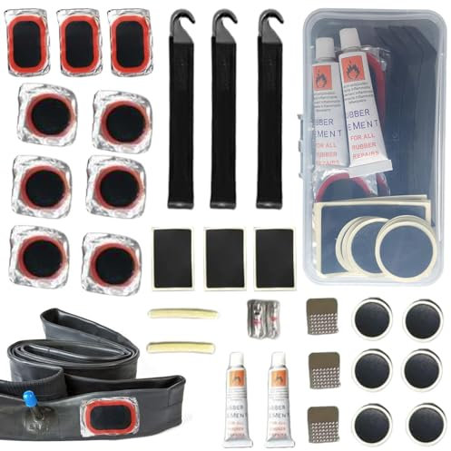 Kit de parches para neumáticos, pequeño parche de tubo interior, kit de solución de parche frío con pegamento adhesivo y parches de vulcanización, herramienta de reparación