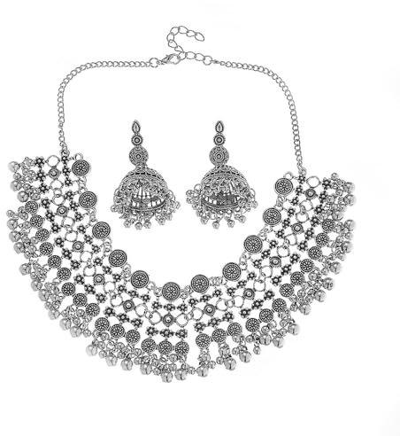 TTPSRY 2 Stück Schmuckset Damen Bohemian Anhänger Ohrringe Halskette Schmuck Set Gold Silber Perlen Boho Ethnisch Mode Schmuck Geschenke Feste Brauchtum Feiertage für Mädchen (Silber)