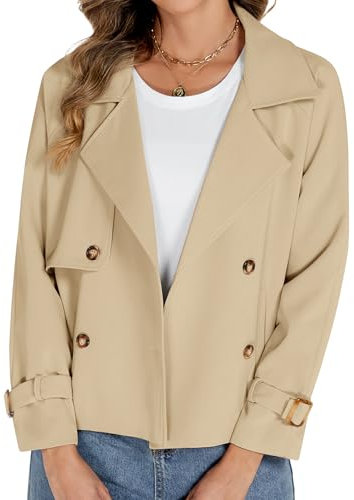 Tuopuda Trench Court Femme Trench Coats Printemps Automne Double Boutonnage Blazer Manteau Jacket Col Rabattu Classique Coupe Vent Veste OL Bureau Affaires Outerwear Léger Casual, Beige, L