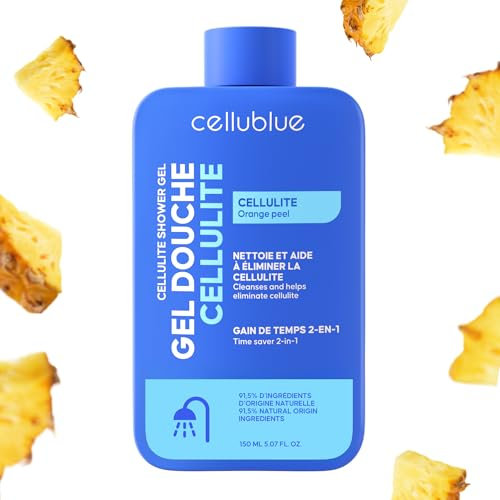 Gel Douche Cellulite Cellublue – Nettoyant 2-en1 naturel, Utilisation facile sous la douche – Optimisé pour la ventouse cellulite – Parfum Monoï