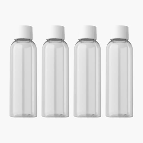 FSSTUD Lot de 4 flacons de voyage en plastique transparent avec bouchon à vis - 100 ml Bouteilles de lotion portables, petits flacons vides pour bain de bouche rechargeables, distributeurs de toilette