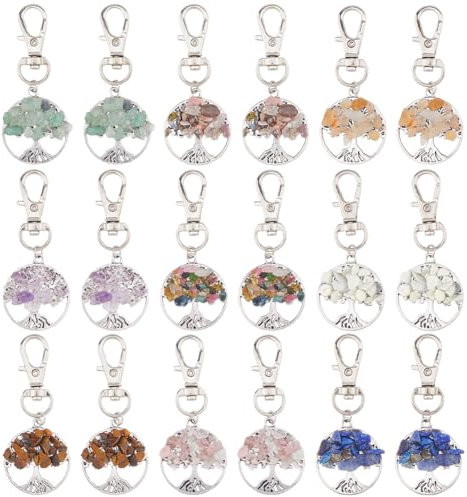 SUPERFINDINGS 18 pezzi 9 colori albero della vita pietre preziose ciondolo pietre preziose miste aragosta fibbia ciondolo quarzo rosa ciondolo clip per la creazione di portachiavi gioielli fai da te