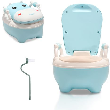 Jaxguom Baby Toilette Toilettensitz, Kinder Töpfchen mit Schubladen-Design - Toilettentrainer mit Griffen, weichem PU-Sitz & Spritzschutz, inkl. Reinigungsbürste & süßem Cartoon-Deckel (Blau)