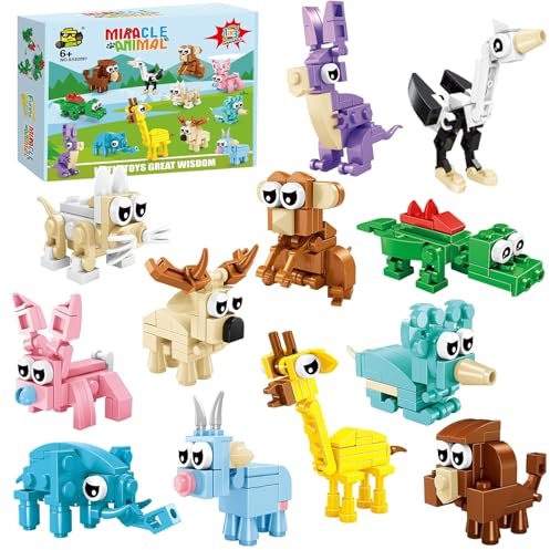 Afufu Mitgebsel Kindergeburtstag Gastgeschenke Baustein Spielzeug, 12 Pack Mini Bausteine Tiere Konstruktionsspielzeug, Ostergeschenke Geburtstag Party Geschenke Kinder 4-12 Jahre Mädchen Jungen