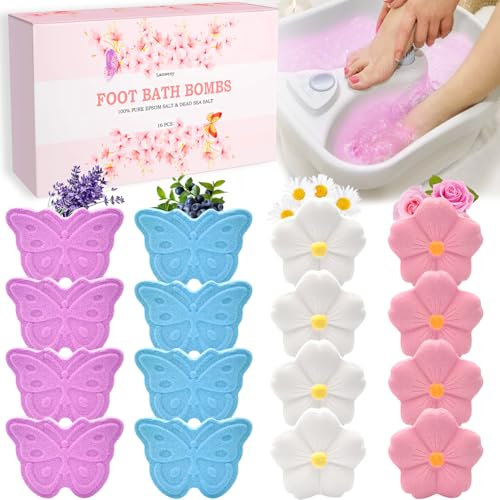 Lanwexy Bath Foot Bombs, 16 Pack Foot Soak with Bath Salt and Tea Tree Oil. Organic Natural Handmade Aroma Pure Essential Oil Bubble Foot Balls for Foot Callus, Dry Cracked, Stubborn Foot Odor Scent.