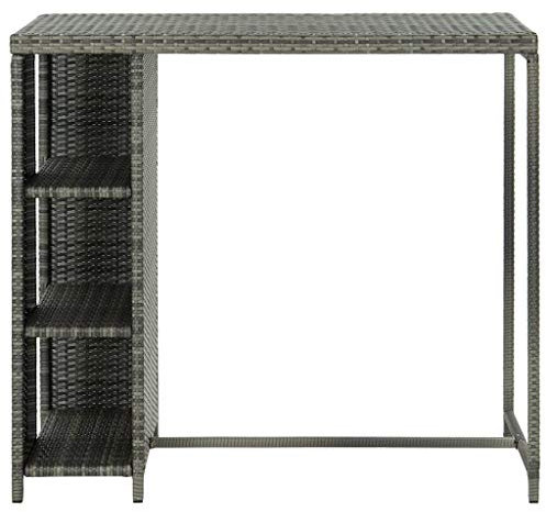 Eleganz Bartisch mit Regal Grau 120x60x110 cm PE-Rattan & Stahl - Outdoor Tisch für Balkon, Terrasse oder Garten - Langlebig & Wetterfest