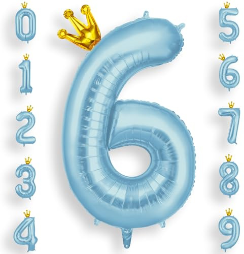 AOOSU Zahlen Luftballon Geburtstag 6 Blau, 40 Zoll Geburtstagsdeko Ballon 6, Riesige Folienballon 6 mit Krone für Mädchen Jungen Geburtstagsparty Deko, Jubiläum 6 Jahre Deko