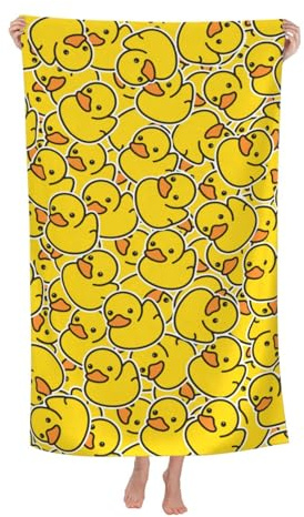 Newhomestyle Gelbes Enten-Strandtuch, süß bedrucktes Handtuch mit Kapuze, schnell trocknendes, saugfähiges Badetuch, dünnes, leichtes Handtuch für Jungen und Mädchen, für Pool, Reise, Yoga, Schwimmen