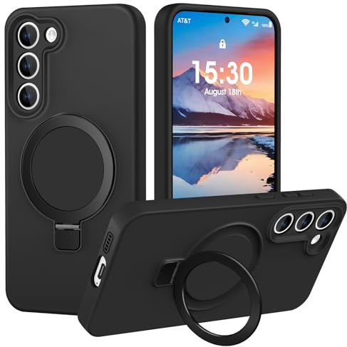 PuyaTeya Hülle für Samsung Galaxy S23 mit Magnet Ring Ständer, Militärschutz Stoßfest Kratzfeste, Vollständiger Kameraschutz, Mikrofaser-Innenfutter Silikon Handyhülle, Schwarz