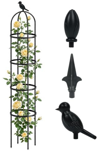 Bamworld 175 cm Garden Obelisk Trellis for Climbing Plants, Round Metal Plant Support for Rose Bush Clematis Vine Jasmine, Rustproof Flower Trellis for Outdoor Indoor Pots