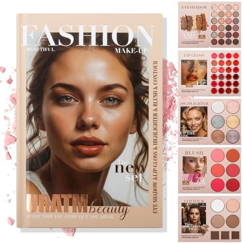VolksRose Professional Makeup Kit - Augen-Make-up-Set mit Lidschatten, Highlighter, Blush & Kontur-Palette inklusive Lip Gloss. All-in-One Gesichts-Make-up-Kollektion für ein professionelles Finish