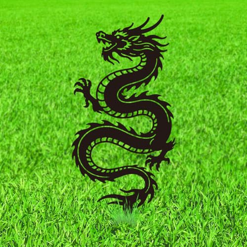 WADORN Piquets de Jardin Décoratifs en Métal de Dragon Chinois, Statues de Dragon en Métal pour L'Extérieur Ornements de Jardin Amusants Cadeaux Résistant aux Intempéries pour Arrière Cour Patio