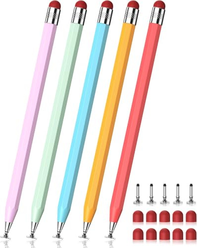 DAXINGXING Lot de 5 stylets pour écran tactile octogonal, rétro, plus lourd 2 en 1, adapté pour iPad, iPhone, tablettes, smartphones, compatible avec les appareils à écran tactile capacitif.