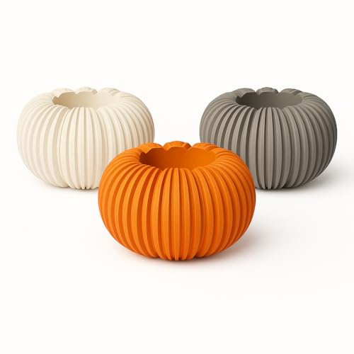 Alupedia 3-teiliges Kürbis Teelichthalter Set – stilvolle Deko für Herbst & Halloween – inklusive LED Teelichter – Moderne gerillte Kürbisform, ideal für Tisch, Fensterbank & Wohnzimmer (Mixed)