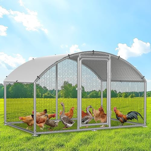 Fogmiea Hühnerstall Freilaufgehege,Freilaufgehege Kaninchen Verzinktem Stahl,Outdoor Hühnerhaus Dome Roof mit Schloss und Wasserdichtes PE Gewebe, für Hühner, Kleintiere & Pflanzen (3x2x2m)