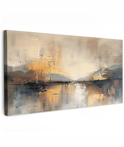 MuchoWow© Leinwand Bilder XXL Wanddeko Groß Wohnzimmer Aesthetic Room Decor | 160x80 cm - Deko Zimmer Wandbilder Modern Panorama Großes Wandbild Kunst - Aquarell - Grau - Abstrakt
