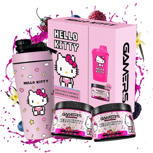 Gamers Only x HELLO KITTY Premium Collector Bundle [MIT 2x VITAMIN DRINK ] - 40 Portionen | inkl. Edelstahlshaker | Erhöht die Konzentration & Reaktionen | 125 MG Koffein & 12 Vitaminen