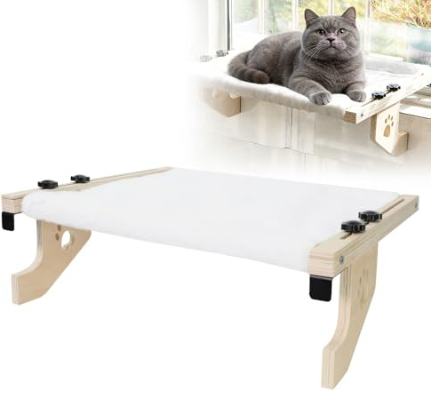 EAAGHK Hamaca Colgante para Gatos, Hamaca Gato Ventana Ajustable, Hamaca para Gatos con Marco de Madera, Hamaca Gato Ventana Colgante para Gatos de hasta 20 kg, Fácil de Instalar 50.5 * 38 * 16.5cm