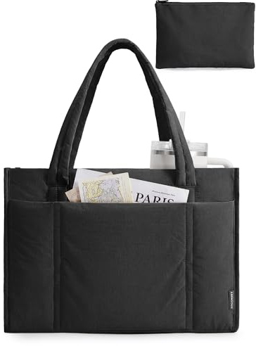 bagsmart Puffer Handtasche Damen Groß Shopper Tasche Arbeitstasche 21L | Puffy Tote Bag mit Vielen Fächern&Klein Tasche, Leicht 15,6 Zoll Laptoptasche Lehrertasche für Uni Arbeit Reise Schule Büro