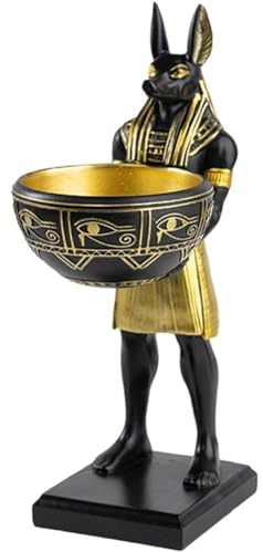 HiyyFloy Anubis-Statue Schale, Ägyptische Götterskulptur Aus Kunstharz, Schlüsselablage Aus Dem Alten Ägypten, Schwarz, Dekoration Für Schreibtisch, Regal Oder Büro