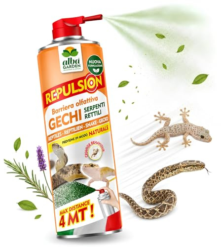 Albagarden - Repellente Gechi, Serpenti, Lucertole - Spray Gas 600 ml | Effetto Immediato - Barriera Olfattiva Disabituante - Senza Veleno e Ultrasuoni - Sicuro per Persone e Animali - Gittata 4m