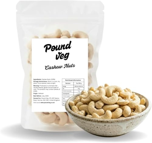 Pound Veg Whole Cashew Nuts 500 g | Low-GI Premium Raw Deshelled Cashews for Snacking, Smoothies, Baking, Cooking & Gravies | Gluten-Free, Vegan & Keto | Rich in Protein, Magnesium (500 G)