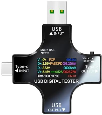 Tester USB DC Di Tipo C Voltmetro Digitale Amperometro Monitor Di Tensione E Corrente for Caricabatterie Rilevatore Protezione multipla(Without BT)