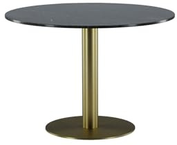 FURNLUX Estelle Esstisch, 106x106x75 cm, Grau Marmor-Dekor, Metallgestell in Gold, 20 kg, Pflegehinweis: Marmor vor Säuren schützen