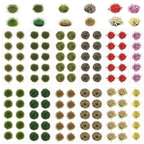 110 Stück Grasbüschel Pflanzen Modell Mini Büschel Geländemodell DIY Miniatur Blume Static Tuft Cluster Modellbau Blumen Büschel Grasbüschelbahn für Zug Landschaft Kunstrasen Miniaturgras Deko
