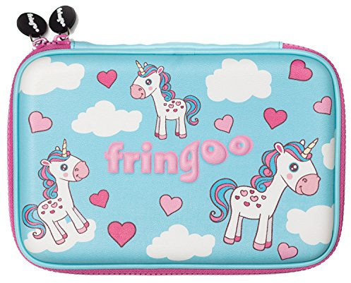 Fringoo® Girls Large Pencil Case for Kids Hardtop Cute Embossed Cover School Stationery Organiser Multi-Compartment Stationery Organiser Unicorn Hearts (Unicorn Hearts - Hardtop)