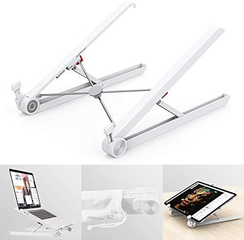 Laptop Stand for Desk, Ergonomic Ventilated Adjustable Laptop Riser, Fordable Laptop Stand Holder with Carry Bag, Compatible Macbook, Lenovo, Dell, Air Pro and more 11-17.3 Notebook&Tablet-White