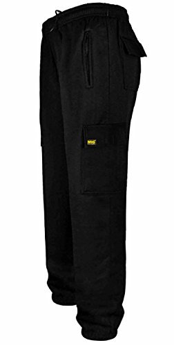 Mens Combat Cargo Work Tracksuit Jogging Bottoms with Knee Pad Pockets Size S to 5XL by MIG - Fleece Pants (XL - 42/44 Waist, Black)