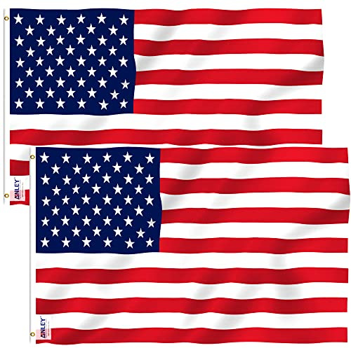 ANLEY Packung mit 2 Fly Breeze 3x5 Fuß amerikanische US-Polyester-Flagge - Lebendige Farbe und lichtbeständig - Leinwandkopf und doppelt genäht - USA-Flaggen mit Messingösen 3 x 5 Ft