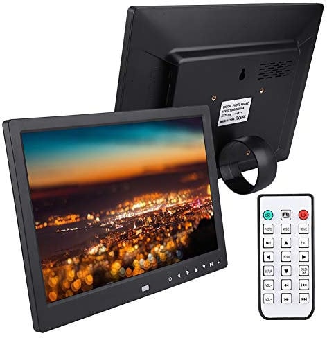 Digitaler Bilderrahmen mit Bewegungssensor, 12 Zoll HD LED Digital Billboard Elektronischer Bilderrahmen mit eingebautem Lautsprecher Alarm Kalender Automatisches Ein/Aus(Schwarz)