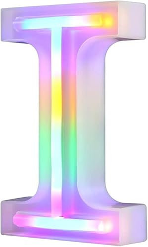 Lettres lumineuses LED – Lumières de nuit pour mur, fête d'anniversaire, Noël, décoration de mariage – Lettres colorées (I)