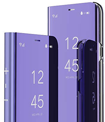 COTDINFOR OnePlus 8 Pro Hülle Spiegel Ledertasche Handyhülle Clear Cool Männer Mädchen Flip Ständer Etui Case Slim Schutzhüllen für OnePlus 8 Pro / 1+8 Pro Mirror PU Purple MX.
