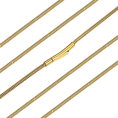 ChainsHouse Halsreif Gold Edelstahlkette Damen Halskette 2mm rund Schlangenkette Goldene Schlangen Kette 41cm Choker Snake Kette mit Druckverschluss 2mm Snack Chain Gliederkette Schmuck für Sohn
