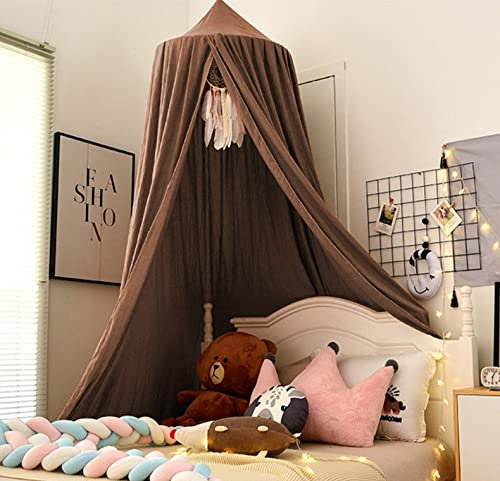 RAILONCH Betthimmel Babybett, Kinder Moskitonetz Spitze Baldachin, Mädchen Prinzessin Himmelbett Bettvorhang für Spiel Lesen Schlafzimmer Ankleidezimmer (Braun)