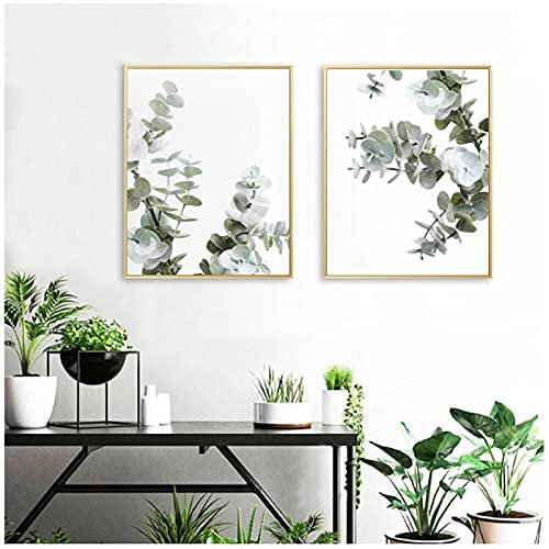 Aquarell Eukalyptus Druck Grüne Pflanzen Nordic Poster Wandkunst Bild Botanische Kunst Leinwand Malerei Für Wohnzimmer Wohnkultur 19.7x27.6in (50x70cm) x2pcs NO Frame